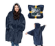 Толстовка-плед с капюшоном и рукавами Huggle Hoodie Blanket синего цвета теплая флисовая плед-худи оверсайз универсального размера для взрослых домашний халат-плед для отдыха сна просмотра фильмов и чтения с возможностью машинной стирки - изображение 6