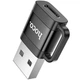 Переходник OTG Hoco UA31D USB-A (male) на Type-C (female) USB 2.0 мини-адаптер для быстрой зарядки и передачи данных Черный - изображение 1