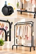 Двойная стойка вешалка для одежды и обуви Doble Pole Hanger black скрючками на колесах напольная стальная с полкой - изображение 2