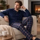 Пижама (кофта+штаны) мужская теплая Флис 2XL синяя Клетка PIJAMONI PJ6100-14 - изображение 2