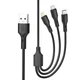 Кабель XO NB230 2.4A Rock series 3 in 1 data cable Чорний - изображение 1
