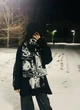 Шарф в стиле аниме дрейн / Y2K длинный вязаный, черно-белый с принтом манги - изображение 2