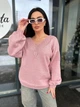 Жіночий вʼязаний тонкий ажурний джемпер ALINA, колір Пудра розмір One Size - зображення 5
