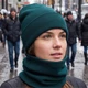Комплект женская вязаная шапка-лопата + снуд-хомут-бафф, теплый набор унисекс демисезонный 54-60 см Изумрудный - изображение 3
