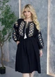 Женское платье-вышиванка из жатого льна с вышивкой и поясом (040347601) Черный 52 - изображение 3