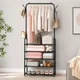 Вішалка для одягу Clothes Rack Up чорна 170×60×26 см, 5 полиць, штанга для одягу, бічні гачки - изображение 4