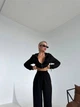 Теплый женский костюм на флисе с корсетной кофтой и прямыми брюками черный 42-44. - изображение 7