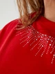 Блуза жіноча з двонитки вільного прямого крою із широкими рукавами три чверті та декором зі стразами великих розмірів G&M k-133142 52-54 Розмір колір червоний - зображення 3