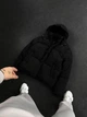 Мужская зимняя куртка пуховик утепленная эко пухом с капюшоном дутая однотонная до -25 базовая XL Черная - изображение 4