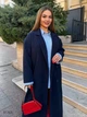 Женское кашемировое пальто на запах с поясом на пуговицах осень зима 48-50 синий - изображение 6
