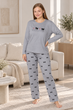Женская пижама из утепленного интерлока «Grey Bows» big size 3XL - изображение 1