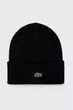 Шапка мужская с логотипом Lacoste чёрная с отворотом HAT-LAC-002-BLK - изображение 1