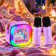 Детская караоке-система Unicorn с 2 беспроводными микрофонами, RGB-подсветкой, портативная, фиолетовая - изображение 2