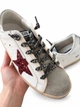Жіночі кеди Golden Goose біло-сріблясті з натуральної шкіри та замші з бордовою блискучою зіркою розмір 36 - зображення 5