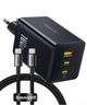 Мережевий зарядний пристрій 100W Baseus EnerFill FE11 три порти 2Type-C + 1USB-A швидка зарядка PD 3.0 + QC 3.0/4.0 Black + Кабель 100W Baseus Type-C - Type-C 1m Black - зображення 1