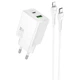 СЗУ Hoco N71 Nuevo PD30W+QC3.0 (1USB-A/1C) + кабель Type-C to Lightning White - зображення 1