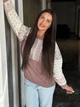 Жіночий теплий в’язаний светр вільного крою з орнаментом та ажурними рукавами ELFBERG MOD-5092 42-56 Пудровий (2000001159101) - зображення 6