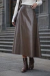 Женская расклешенная юбка миди из экокожи с высокой посадкой 42–52 XXL-3XL, 2000000219691 - изображение 2