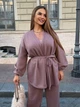 Костюм жіночий брючний ангора двостороння кардиган на поясі штани на резинці 56–58 бежевий - зображення 2