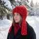 Женская вязаная шапка-ушанка “Ms. Jes” красная с пайетками – ручная работа от PRIGRIZ, 50-58 - изображение 2