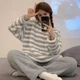 Комплект жіночої піжами Lesko Stripes Сірий 2XL сорочка з довгим рукавом і штанами для дому флісовий - зображення 4