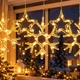 Декоративная световая штора / гирлянда со снежинками и звёздами / LED-подсветка для интерьера HC 7019 - изображение 8