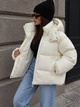 Куртка женская Lady Yep 30525 оверсайз пуффер с капюшоном теплая 44 молочная - изображение 5