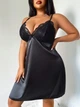 Атласний пеньюар чорний з мереживом 3XL - изображение 4