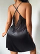Атласний пеньюар чорний з мереживом 2XL - изображение 6