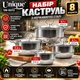 Набор посуды из нержавеющей стали Unique 8 предметов кастрюли 1.1 1.7 2.5 3.2 л стеклянные крышки для индукционной плиты - изображение 1