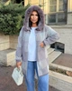 Женское теплое пальто альпака в клетку прямое с капюшоном на молнии размер единый 52-58 мокко МС 87070 - изображение 4