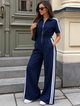 Женский брючный комбинезон с лампасами и воротником-поло Look Made With Love S синий - изображение 1