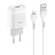 Зарядний пристрій Hoco C72A USB 2.1A Lightning білий - зображення 1