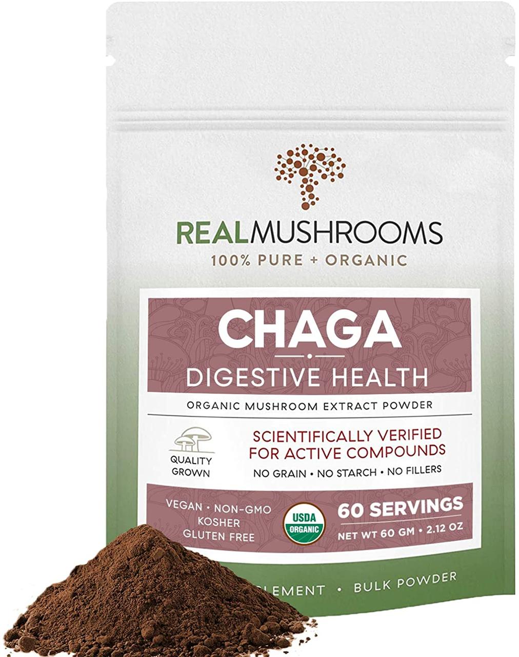 

БАД Грибы с экстрактом чаги для поддержки иммунитета и пищеварения Real Mushrooms Chaga 60 г