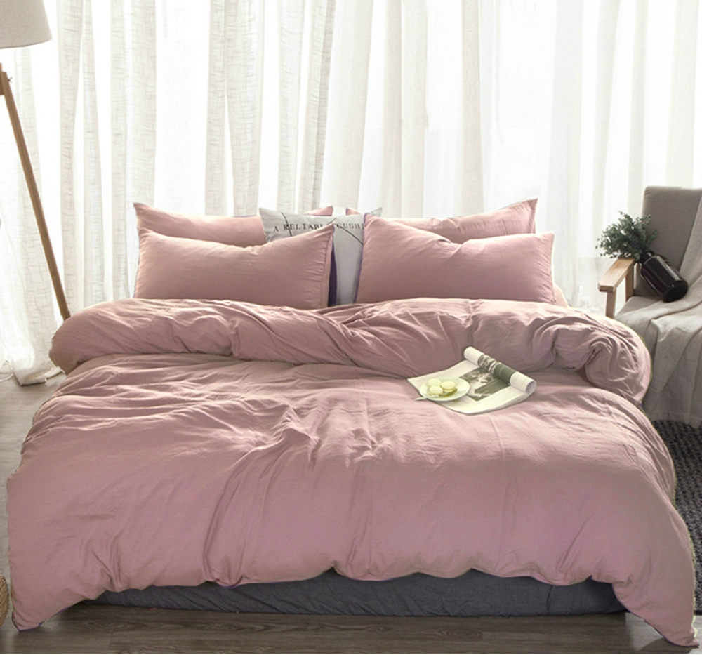 

Комплект постельного белья Komfort-tekstil Пудровый №561, лен (Семейный на резинке)