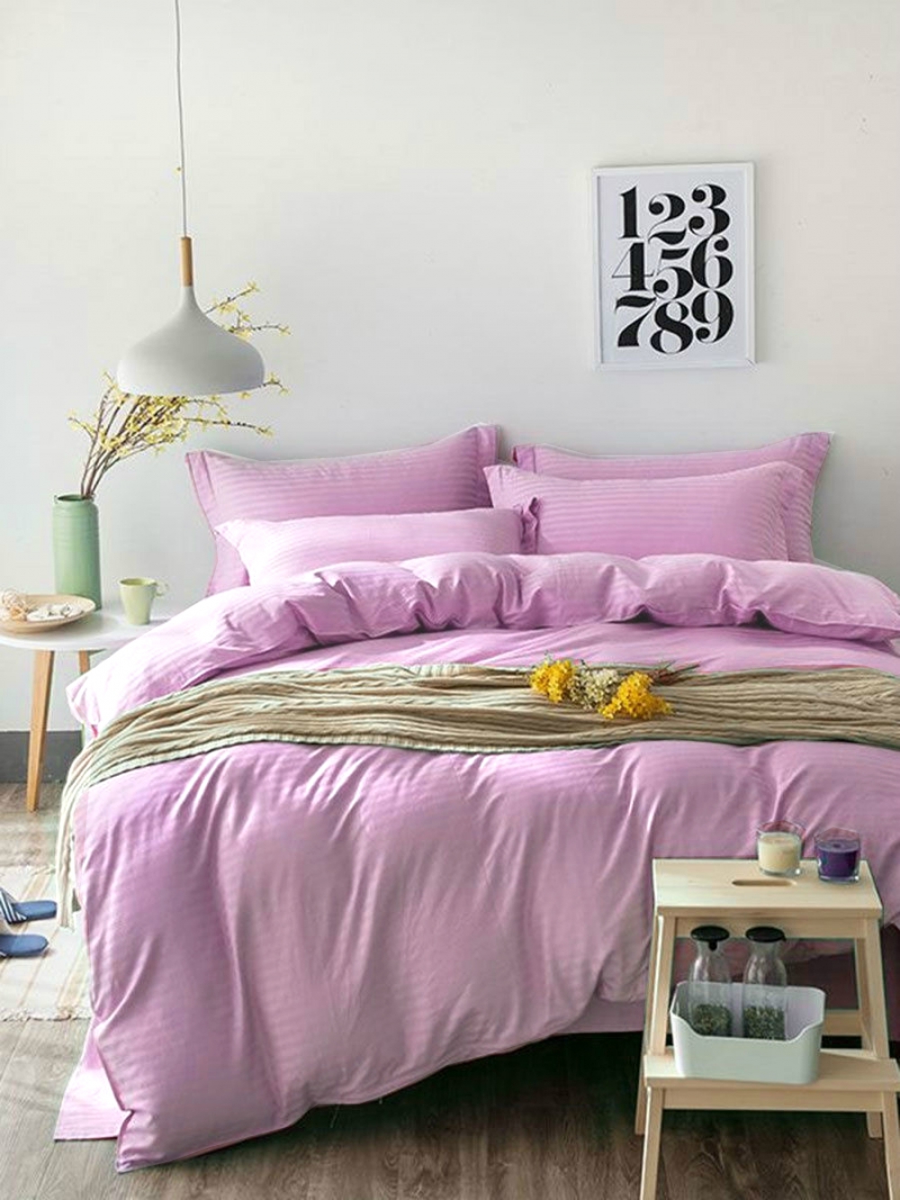 

Комплект постельного белья Komfort-tekstil Сатин Stripe PINK ROSE 1/1см (Евро на резинке)