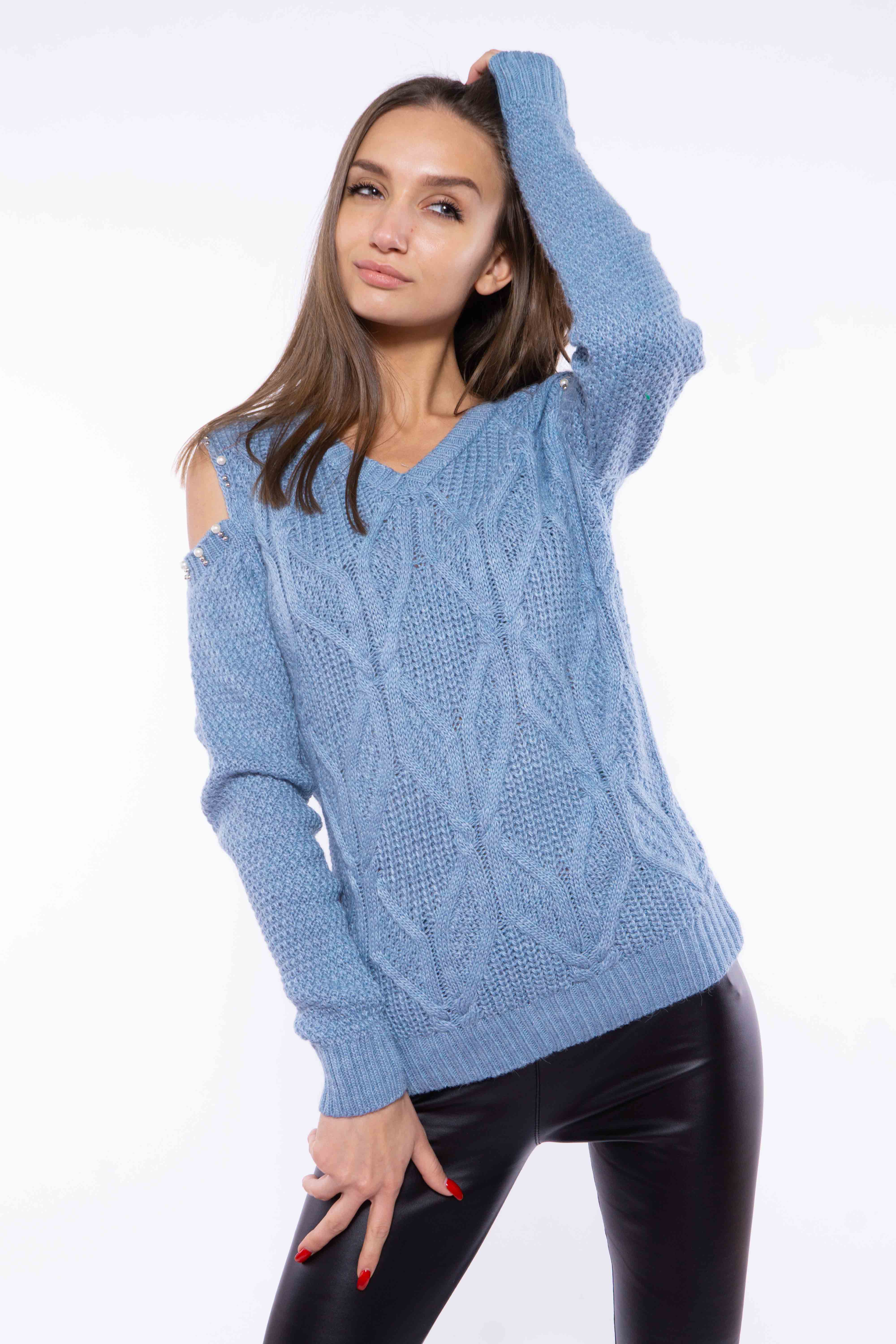 

Свитер женский с открытыми плечами Time of Style 120PVA1012 S-M Голубой