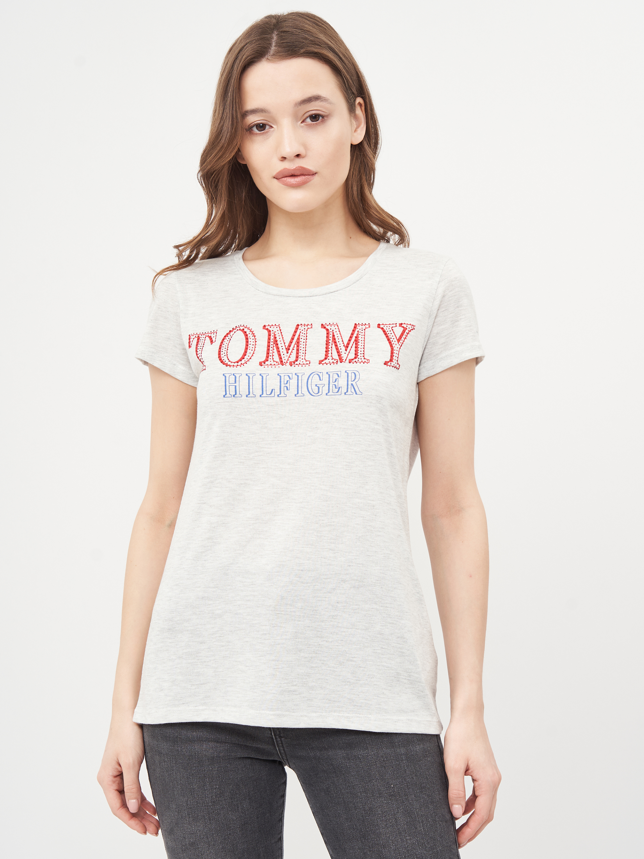 Акція на Футболка жіноча Tommy Hilfiger 10306.2 XL (48) Світло-сіра від Rozetka