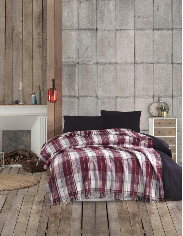 

Плед Eponj Home Ekose 150х220 Bordo-Gri Бордовый-серый (svt-2000022262743)