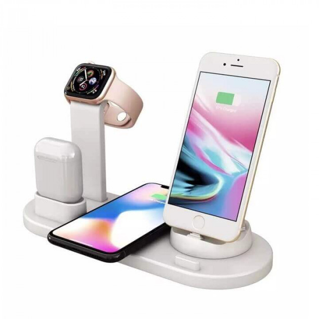 

Беспроводная зарядка 4 в 1 AirPower Fast Charge White с технологией QI для iPhone, Apple Watch, AirPods