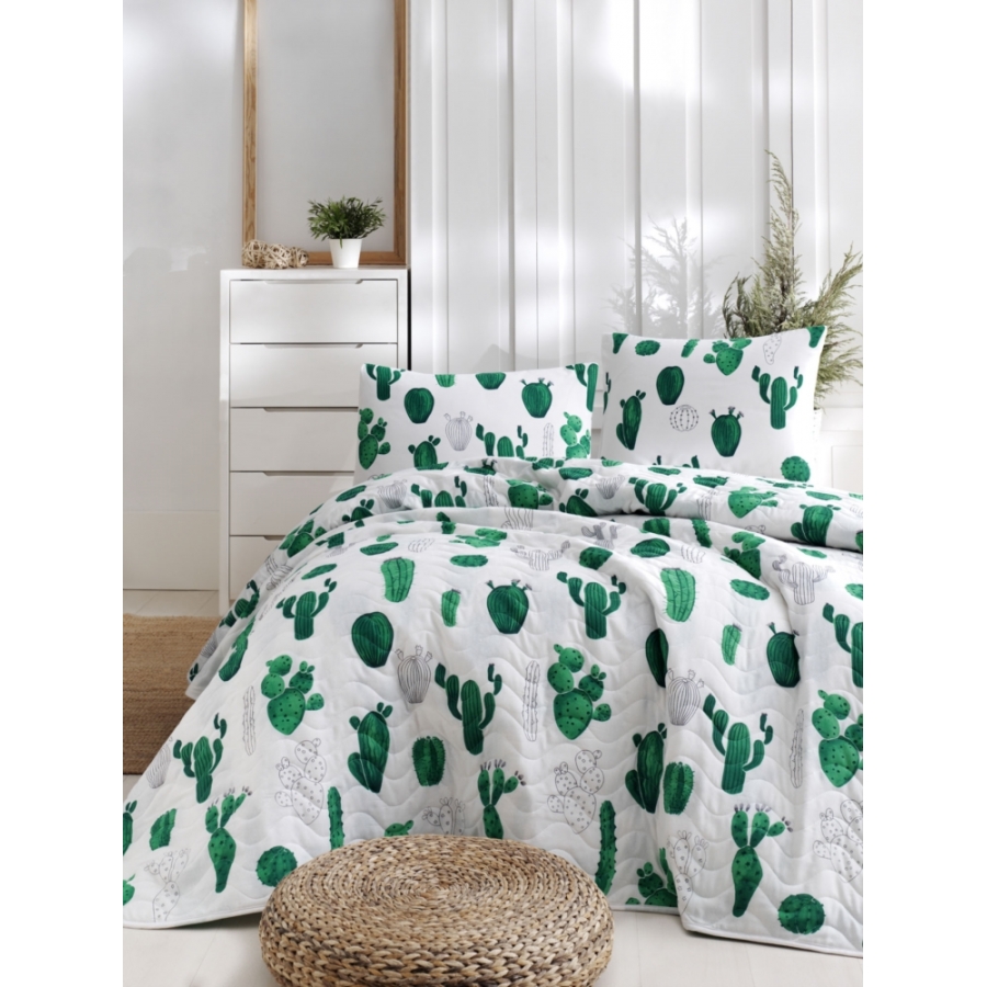 

Покрывало стеганное с наволочкой Eponj Home - Kaktus yesil зелёный 160*220