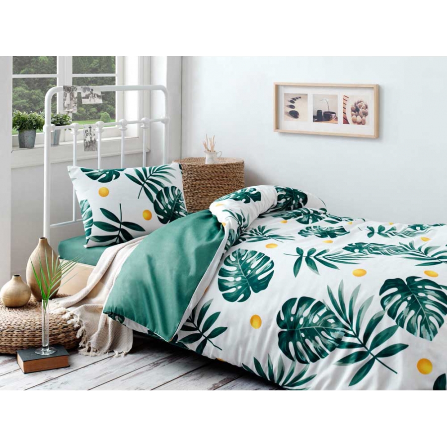 

Постельное белье Eponj Home - Monstera Yesil зелёный ранфорс полуторное