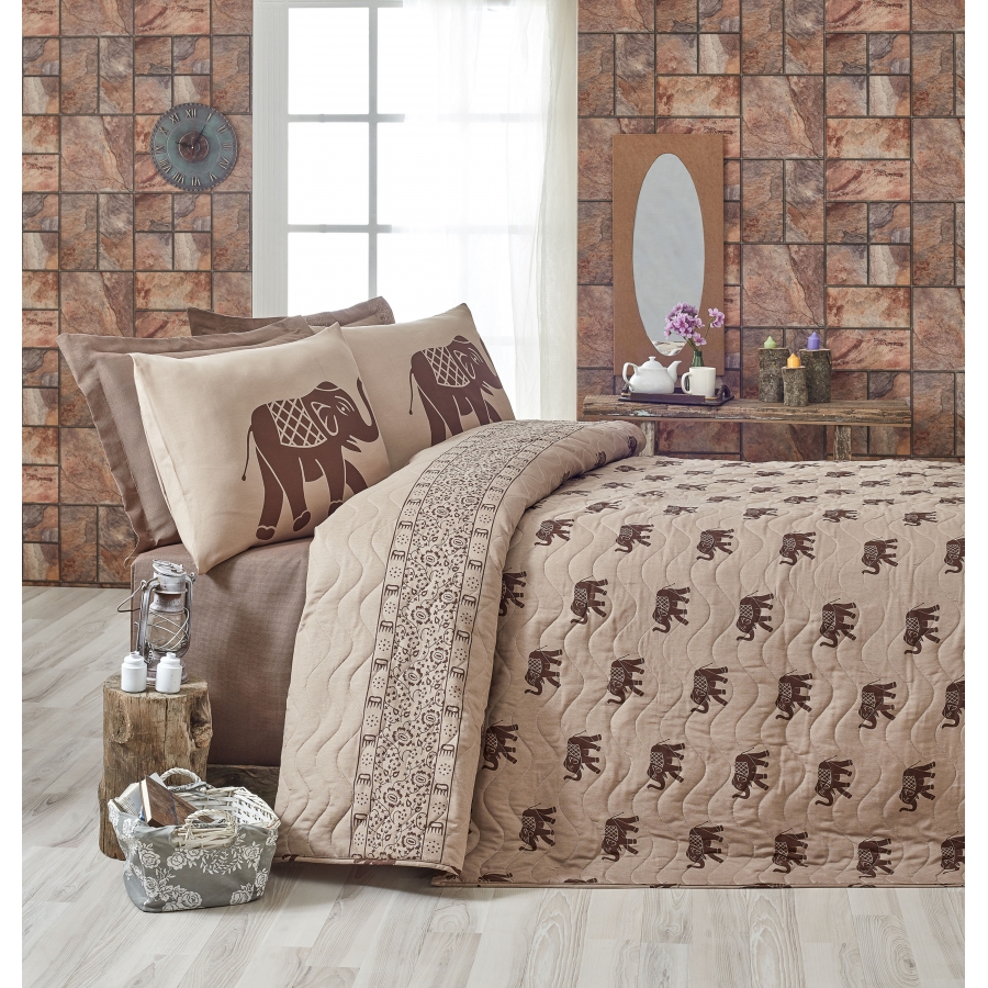 

Покрывало стеганное с наволочкой Eponj Home - Fil kahve кофе 160*220