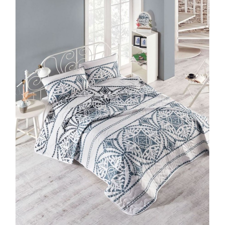 

Покрывало стеганное с наволочками Eponj Home - Marble gri серый 200*220
