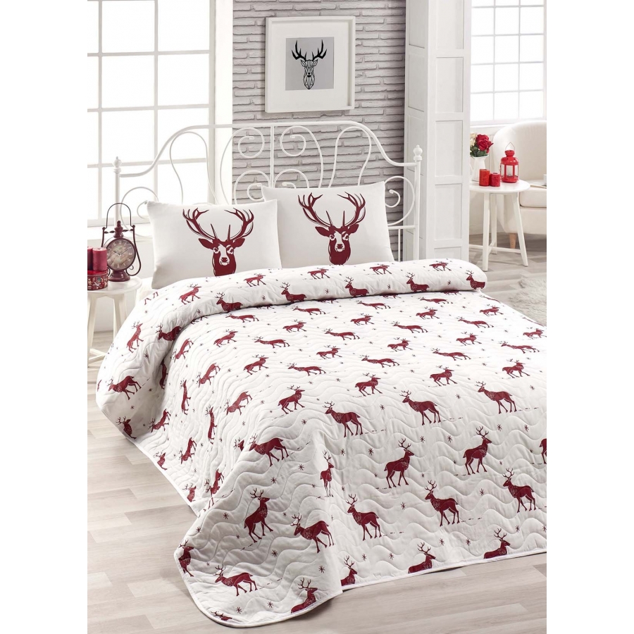 

Покрывало стеганное с наволочкой Eponj Home - Geyik bordo бордовый 160*220