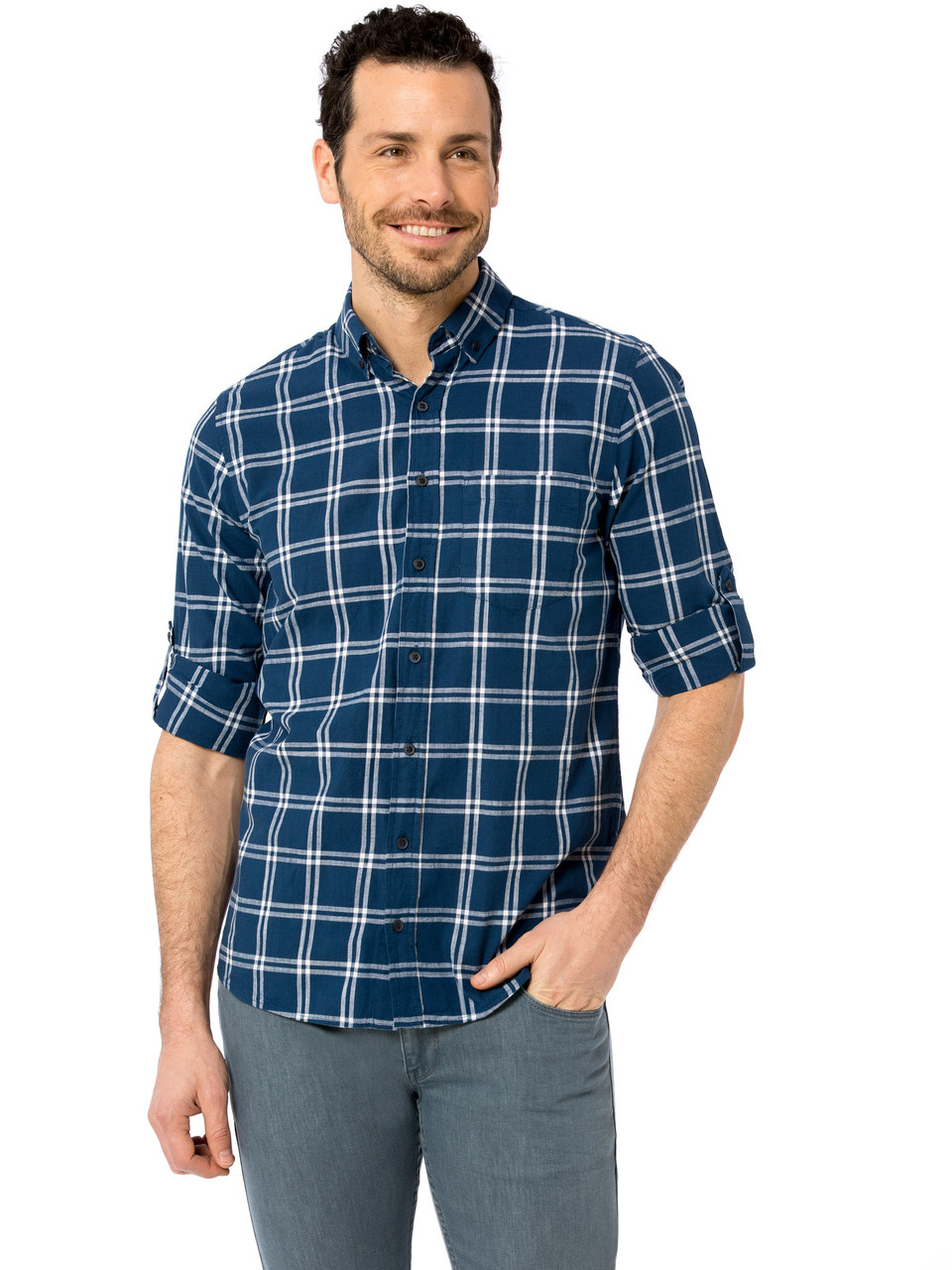 

Мужская рубашка LC Waikiki в крупную белую клетку, с карманом на груди XXXL Синяя ( LCWShirt-1586-2)