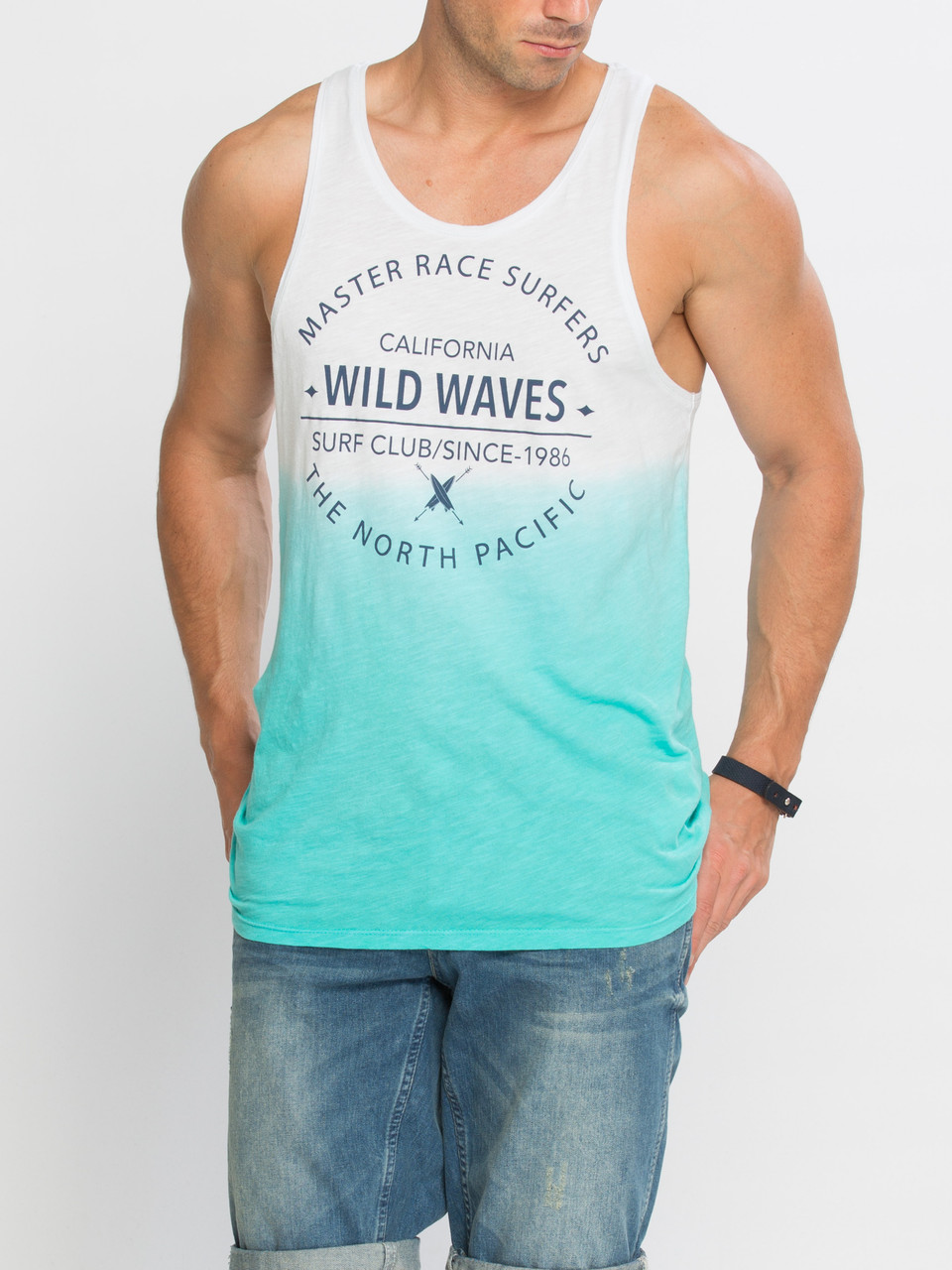 

Мужская майка LC Waikiki Wild Waves S Бело-бирюзовая (LCW T-shirt -1457-0)
