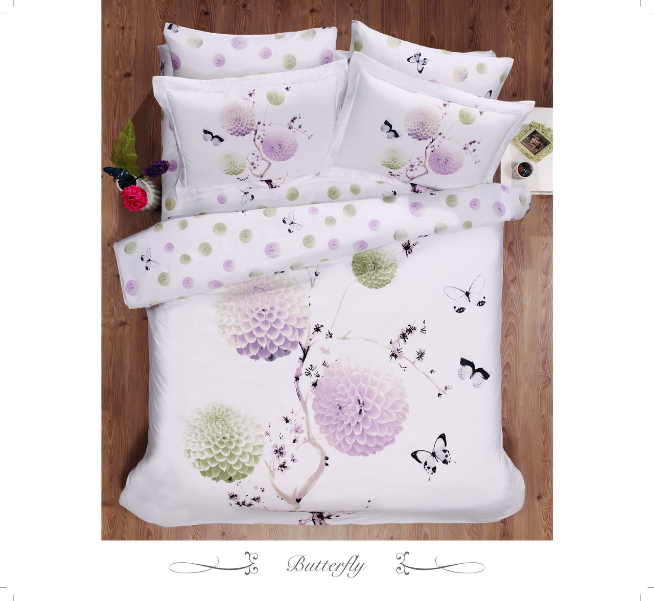 

Комплект постельного белья Le Vele Butterfly Spring series сатин 220-200 см белый