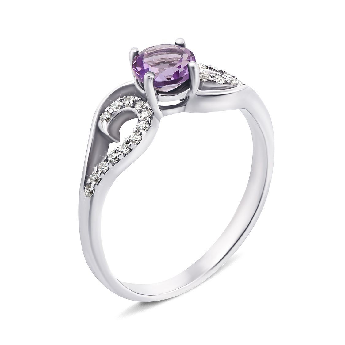 

Серебряное кольцо с аметистом и фианитами 000135004 18 размера