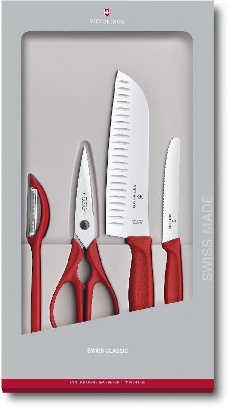 

Набор кухонный SwissClassic Kitchen Set 4шт с крас. ручкой (2 ножа, ножницы, овощечистка) (GB) Victorinox Vx67131.4G